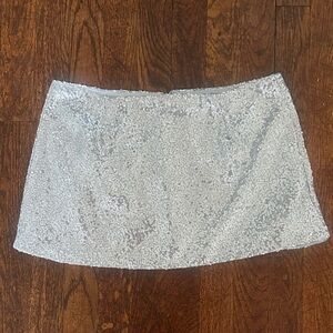Silver Sequin Mini Skirt